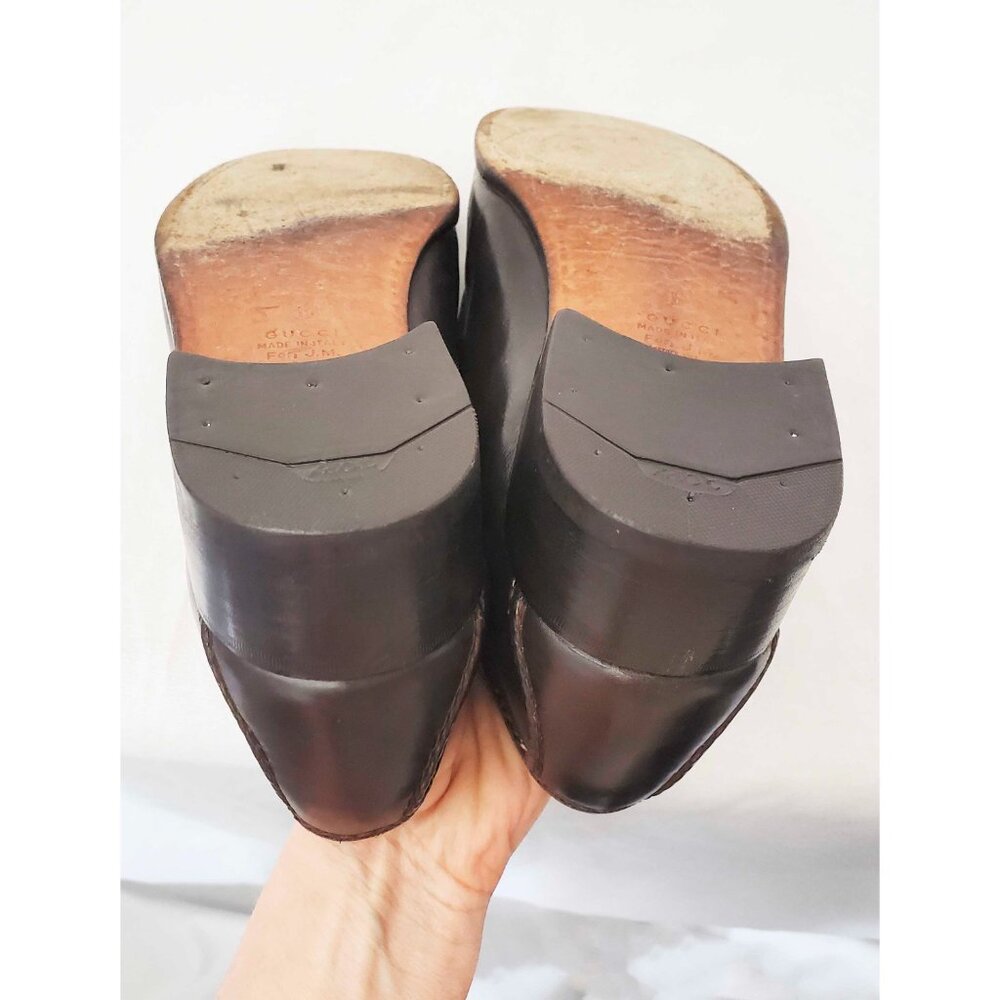 Vintage Gucci Men's Dark Brown Leather Loafers Shoes with Gold GG Buckle 42.5 - Picture 6 of 12